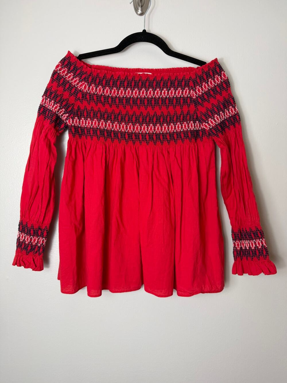 MAJE Red Embroidered Blouse Babydoll Boho Romantic